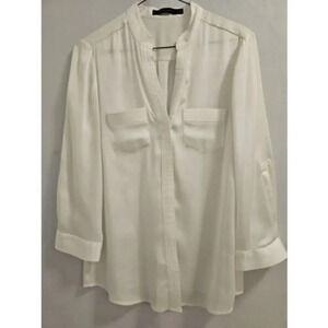 The Limited Womens Off White Cream 3/4 Roll Sleeve Blouse Size Small
